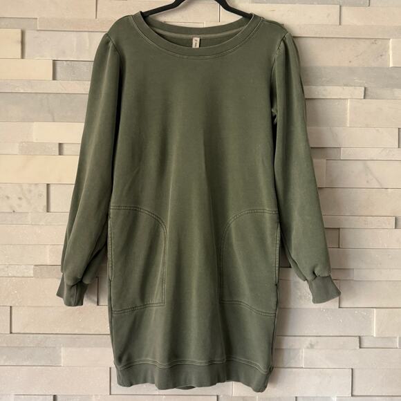 DAILY Practice Sweatshirt Crewneck Long Sleeve Pockets Mini Dress Washed Olive M - Picture 3 of 8
